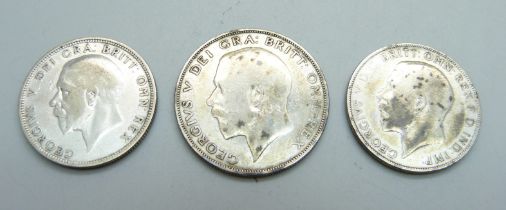 Two florins, 1925 and 1932, and a 1925 half-crown