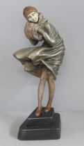 An Art Deco style figure 'Windswept' lady in the wind, after Chiparus, 31cm