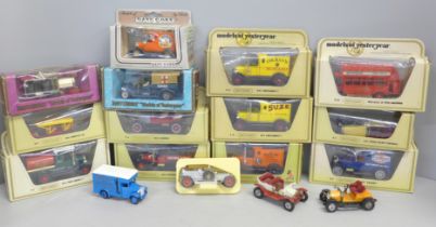 A collection of Matchbox and Models of Yesteryear model vehicles including thirteen boxed