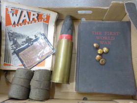 WWI related items including The War Illustrated, five buttons, two putties, a book:- The First World