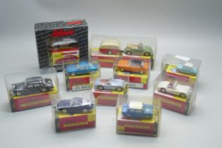 Ten Schuco Piccolo model vehicles, packaged, including one Limited Edition Porshe 356 Polizei