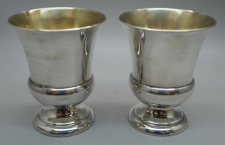 A pair of small American silver goblets with gilt interiors, 137g, marked International Sterling