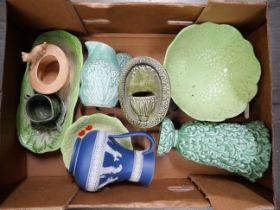 A Wedgwood ewer, spout a/f and a box of Sylvac and similar china **PLEASE NOTE THIS LOT IS NOT