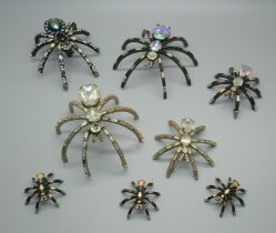 A large Butler & Wilson jewel detail spider, six detailed spiders of various sizes all Butler &
