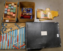 A Japanese Linemar Toys model steam engine, a Tri-ang wooden block pulley toy and a Boys Brigade