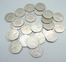 Twenty-four 50p pieces, 1973