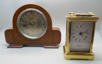 Two clocks; oak cased Elliott and brass Rapport