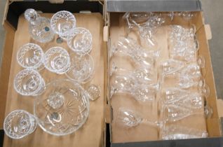 A collection of cut glass and crystal glass including wine, sundae, port, sherry glasses,