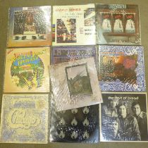 Ten LP records, Rush, Simple Minds, Renaissance, Allman Brothers, Styx, Barclay James Harvest,