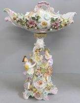 A continental porcelain floral decorated centrepiece