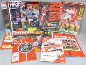 Football memorabilia; Nottingham Forest v Liverpool, 24 home and away programmes including Cup