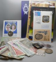 Bank notes; world banknotes and coins in box