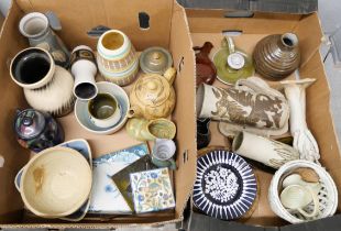 Two boxes of mixed studio pottery, tiles and stoneware **PLEASE NOTE THIS LOT IS NOT ELIGIBLE FOR