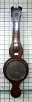 A George III inlaid mahogany banjo barometer, signed L. Malaeneda, 9 Brooks Market, Leath Lane,