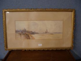 English School, coastal landscape, watercolour, framed