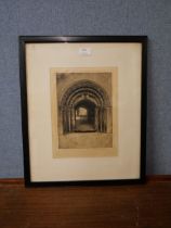 A signed Stanley Eades etching, Moorish door, framed