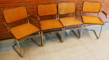 A set of four Italian chrome, beech and rattan cantilever chairs, manner of Marcel Breuer