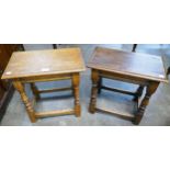 A pair of George III style joined oak coffin stools