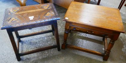 Two 18th Century style oak stools