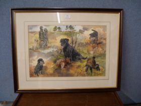 Gillian Harris, hunting scene, watercolour, framed