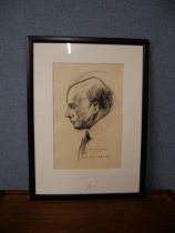 Dutch School, study of a politician, pencil and charcoal, framed