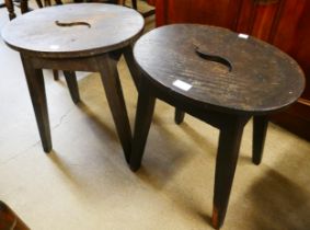 A pair of late Victorian elm and pine kitchen stools