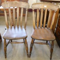 A pair of Victorian elm and beech kitchen chairs