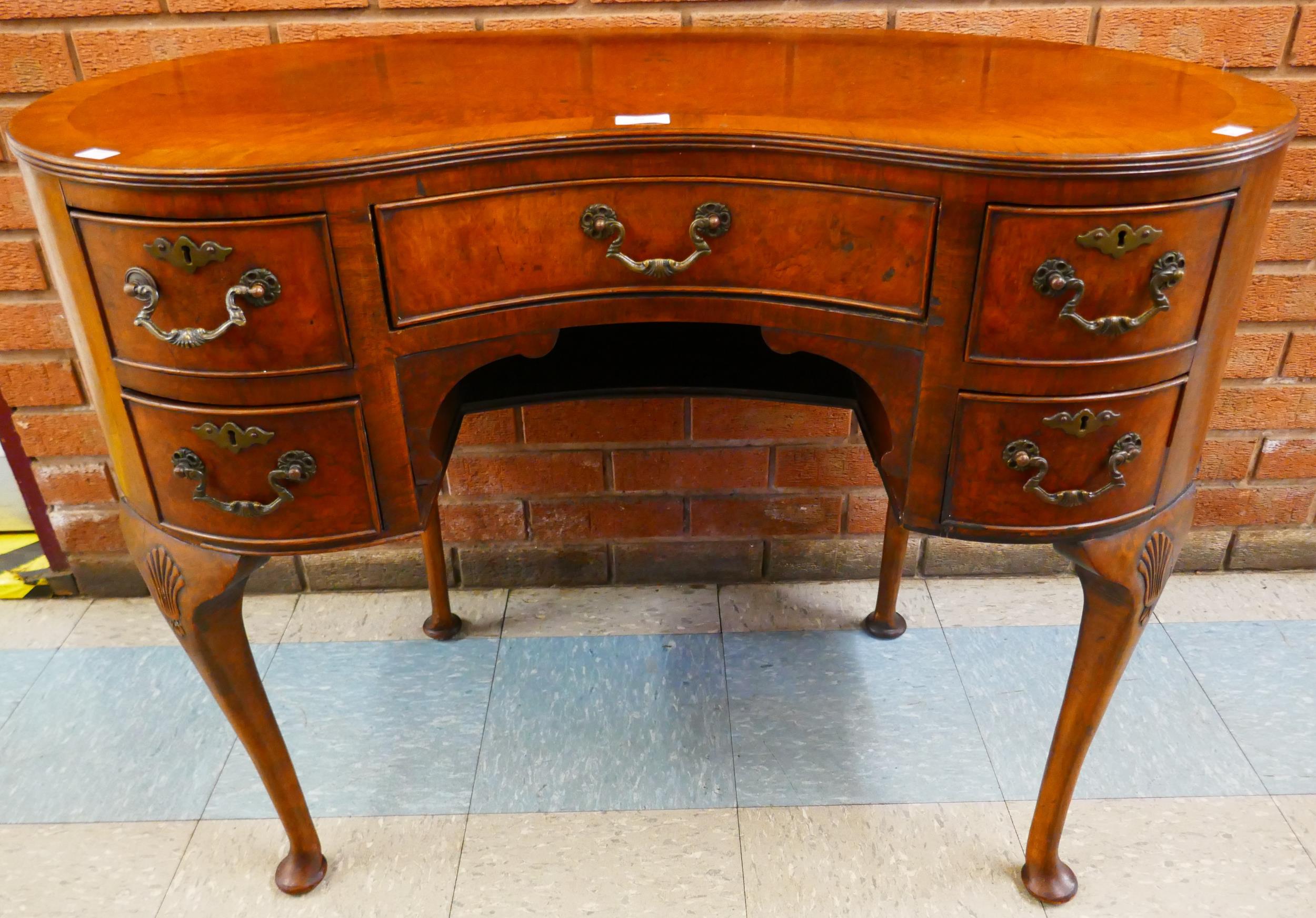 A Queen Anne style burr walnut kidney shaped desk - Image 2 of 2
