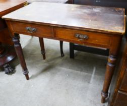 A Victorian pine and beech two drawer kitchen table