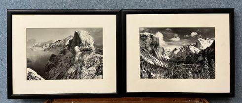 A pair of Ansel Adams, Yosemite Valley black and white photographic prints, framed