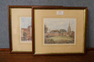 A pair of John Marton signed limited edition prints, Clumber Park, East Retford Square and Town Hall