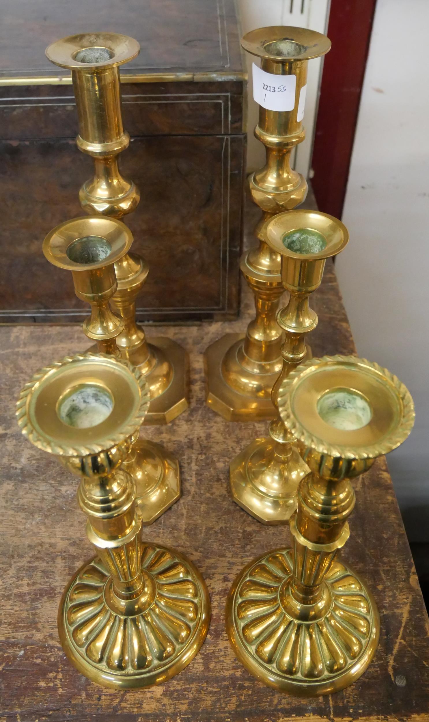 Three pairs of brass candlesticks - Image 2 of 2