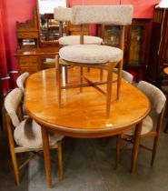 A G-Plan Fresco teak extending dining table and six chairs