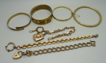 Rolled gold watch chains, bracelet and bangles