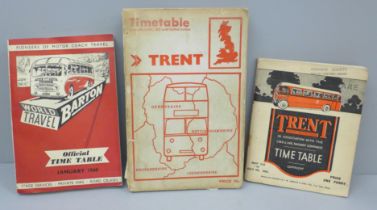 Nottinghamshire bus timetables, Trent 1936 and 1972 and Barton 1960