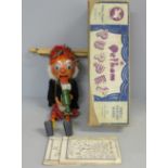 An early Pelham puppet, boxed with instructions