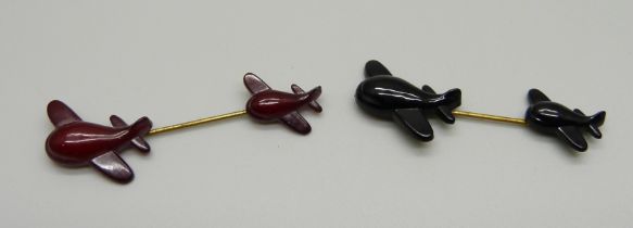 Two Buch & Deichmann Danish Art Deco aeroplane lapel pins