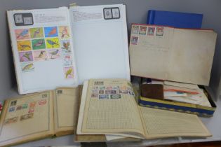 A collection of seven childhood stamp albums and loose stamps