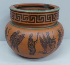 A Victorian terracotta tobacco jar with classical Grecian scenes