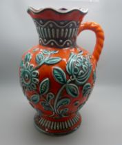 A Bay Keramik vintage West German pottery orange vase, 63 25 backstamp with relief floral