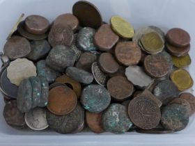 A collection of Indian coins including British India, Mughal and Princely State of India (in