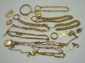 A collection of rolled gold watch chains and jewellery