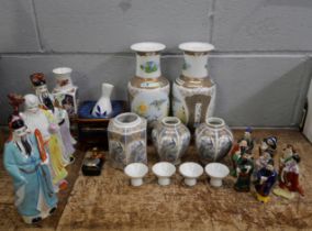 A collection of oriental ware, vases, mini figures, two planters, etc. **PLEASE NOTE THIS LOT IS NOT