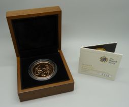 The Royal Mint The 2010 Sovereign £5 Brilliant Uncirculated Gold Coin, No. 0106, cased