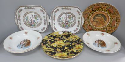 A pair of Royal Winton Grimwades chinoiserie pattern plates and a collection of other plates