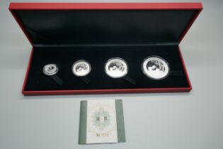 A 2017 Munich International Coin Show silver proof panda set of four coins, 99.9% silver