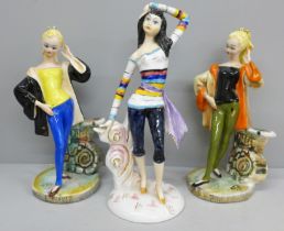 Three Italian ceramic figures of girls, G Girardi, one repaired at the neck, painted marks circa