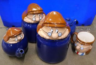 Six Wade Tetley Tea jars, etc. **PLEASE NOTE THIS LOT IS NOT ELIGIBLE FOR POSTING AND PACKING**