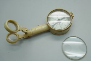 An antique travelling compass, marked Bavaria, a/f, lens frame requires repair
