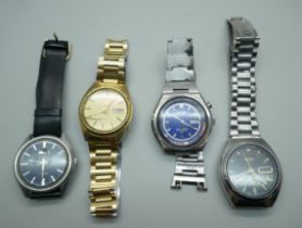 Four Seiko wristwatches, Bell-Matic 4006-6040, 7000-8000, 7009-8140 and 6309-7150